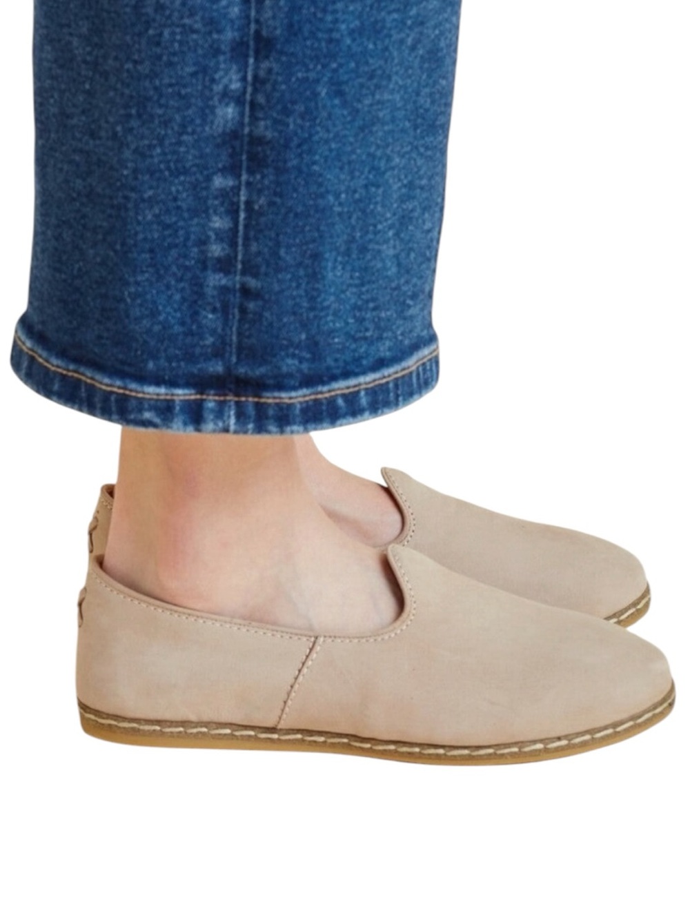 CHARIX Minimalist Artisan Beige Leather Hand-Stitched Slip-On Shoes Size 36/5